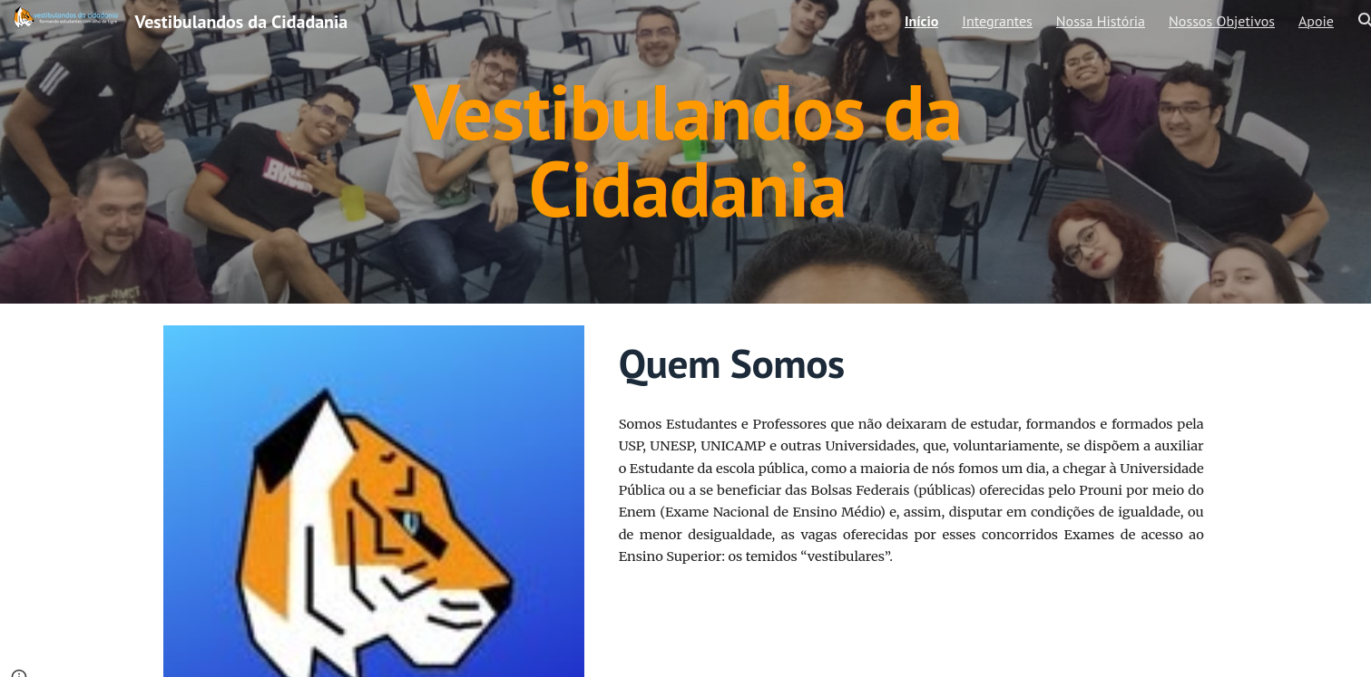 Site da Associação Vestibulandos da Cidadania